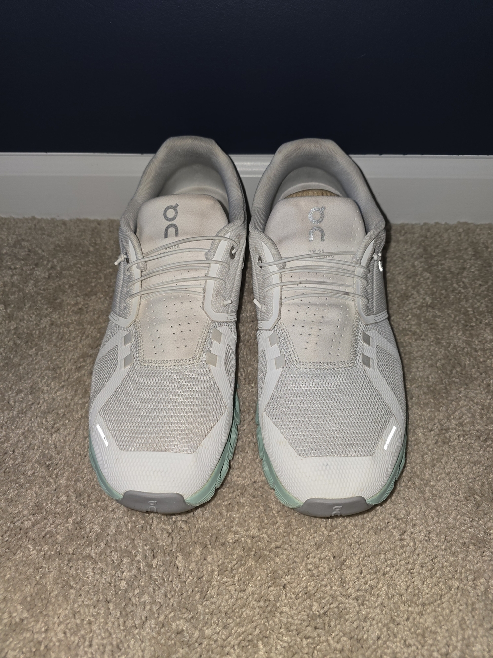 On Running Women's Cloudswift Sneakers in Light Beige with Mint Sole - Picture 2 of 5